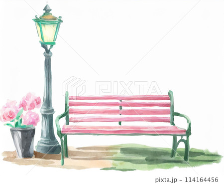 水彩画のベンチのイラストのイラスト素材 [114164456] - PIXTA