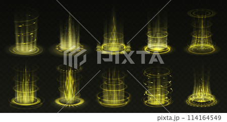 Portals with yellow lights realistic vector illustration set 114164549