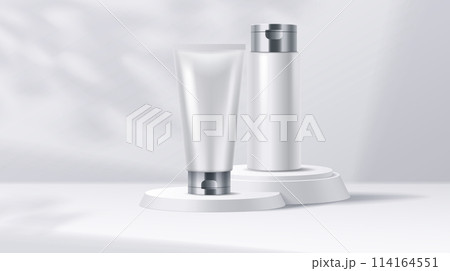 Cosmetic products on podium in shadow vector illustration Cosmetic products on podium in shadow vector illustration 114164551