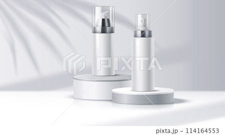 Cosmetic products bottles on podium in shadow illustration Cosmetic products bottles on podium in shadow illustration 114164553