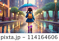 雨の日に傘をさして歩いている少女の後ろ姿｜著作権問題クリアadobeAI生成画像を編集 114164606