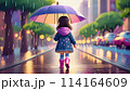 雨の日に傘をさして歩いている少女の後ろ姿｜著作権問題クリアadobeAI生成画像を編集 114164609