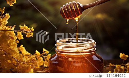 Honey in a glass jar 114164922