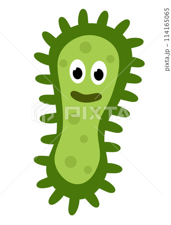Cute cartoon green character bacteria, microbe, germ. Microbiology organism. Mascot expressing emotion. Vector children illustration in flat design. Cute cartoon green character bacteria, microbe, germ. Microbiology organism. Mascot expressing emotion. Vector children illustration in flat design. 114165065
