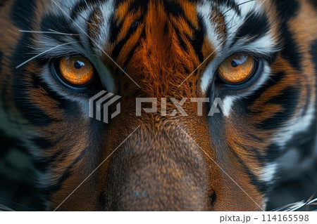 Close up of Malayan tiger face. Wildlife and...のイラスト素材 [114165598] - PIXTA