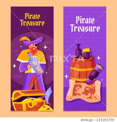 Pirate adventure banners in flat design 114165739