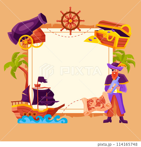 Pirate adventure frame in flat designのイラスト素材 [114165748] - PIXTA