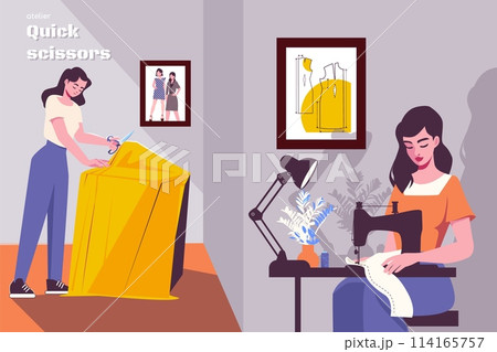 Sewing composition in flat design 114165757