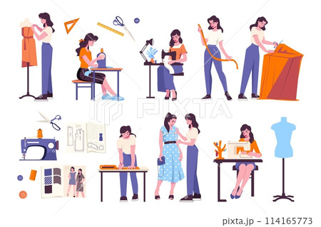 Sewing elements in flat design 114165773