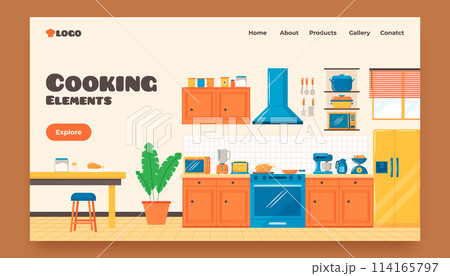 Hand Drawn flat cartoon Cooking elements landing page 114165797
