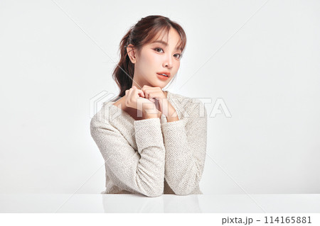 Beautiful young asian woman with clean fresh skin on white background, Face care, Facial treatment, Cosmetology, beauty and spa, Asian women portrait. 114165881