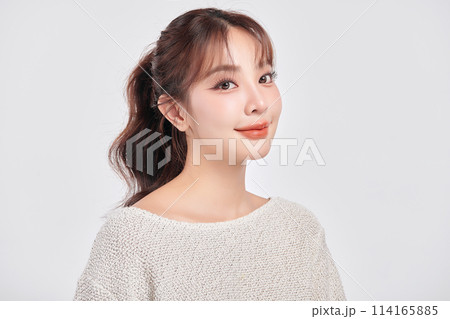 Beautiful young asian woman with clean fresh skin on white background, Face care, Facial treatment, Cosmetology, beauty and spa, Asian women portrait. 114165885