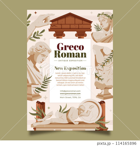 Hand drawn flat greco roman poster template with antique greek sculptures 114165896