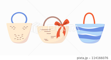 Cute colored slippers, flip flops vector set. Summer beach design elements. Vector illustration 114166076