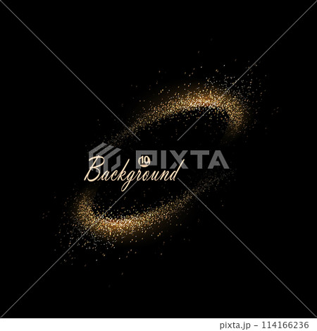 Isolated oval frame of gold color made of small tinsel on a black background 114166236