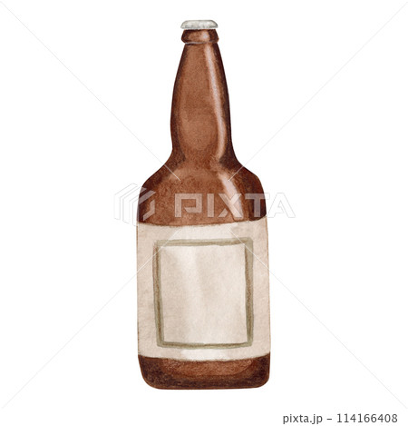 Hand-drawn watercolor illustration bottle of beer, watercolor international beer day. Composition for poster, card, banner, flyer, cover, playbill and other print 114166408