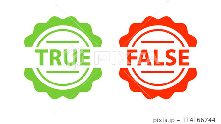 True or false signs, label. Two green and red stickers 114166744