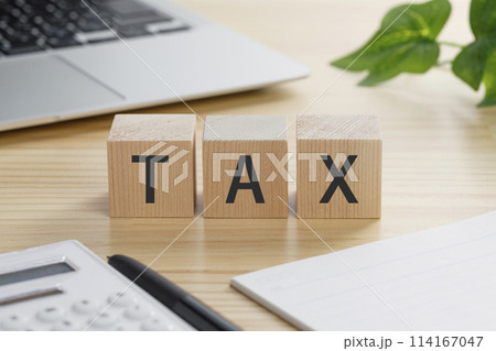 TAXと書かれた積み木のブロック 114167047