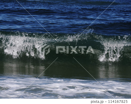 Sea waves on Aveiro portugal sand dunes Atlantic Ocean beach view landscape panorama 114167825
