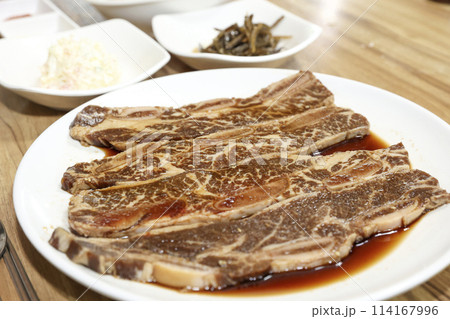 Korean style bbq. Marinated beef ribs Korean style bbq. Marinated beef ribs 114167996