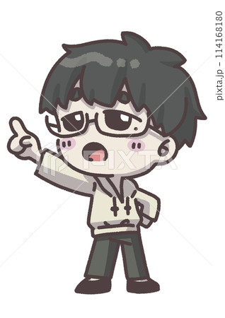 メガネの男の子　ゆびさし　かわいい　イラスト 114168180