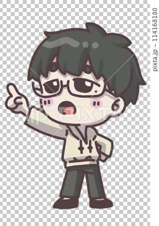 メガネの男の子　ゆびさし　かわいい　イラスト 114168180