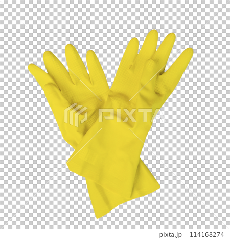 yellow rubber cleaning gloves 114168274