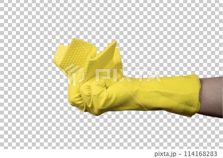 a yellow rubber cleaning glove 114168283