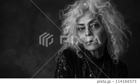 Old Persian Woman with Blond Curly Hair Goth style Illustration. 114168373