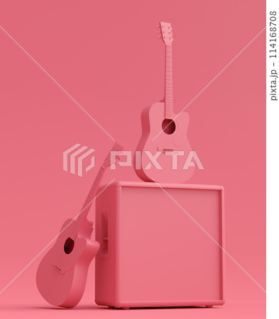 Set of electric acoustic guitars and amplifiers on monochrome background 114168708