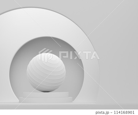 Fitball or fitness ball on cylinder podium with steps on monochrome Fitball or fitness ball on cylinder podium with steps on monochrome 114168901