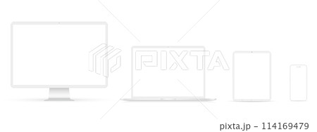 PC Monitor, Laptop, Tablet, Smartphone in white color PC Monitor, Laptop, Tablet, Smartphone in white color 114169479