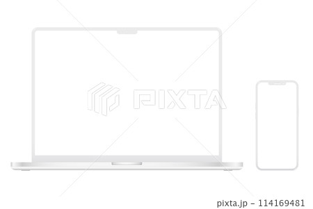 Clay laptop computer and mobile phone isolated on white background 114169481