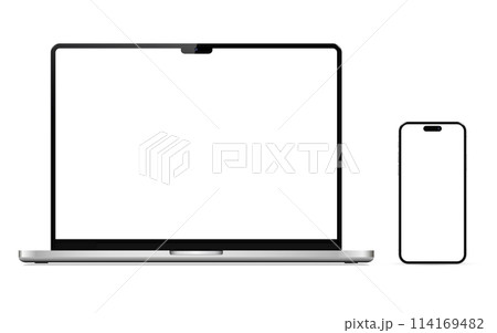 Isolated laptop and smartphone with transparent screen 114169482