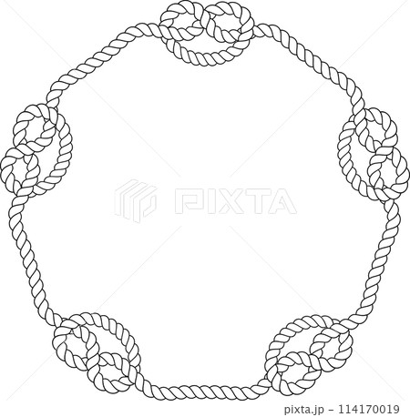 Round rope frame isolated on white background. Twisted cord Round rope frame isolated on white background. Twisted cord 114170019