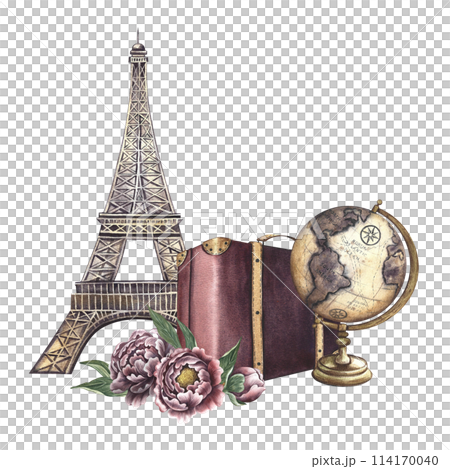 Eiffel tower. A hand-drawn watercolor illustration. Isolate. The sights of France. Designed for flyers, banners and postcards. For invitations, posters and stickers. for stickers and prints. Eiffel tower. A hand-drawn watercolor illustration. Isolate. The sights of France. Designed for flyers, banners and postcards. For invitations, posters and stickers. for stickers and prints. 114170040
