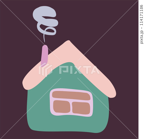 Small Colorful crooked house in Flat style with Smoke from Chimney, Roof and Window. Cartoon Children drawing Vector Isolated illustration. Design art Home for Sticker, Card, Poster. Small Colorful crooked house in Flat style with Smoke from Chimney, Roof and Window. Cartoon Children drawing Vector Isolated illustration. Design art Home for Sticker, Card, Poster. 114171186