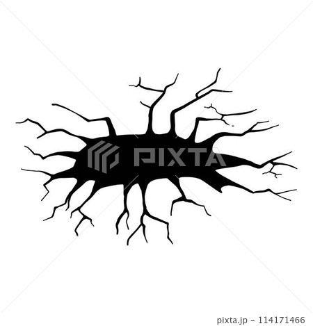 Dry crack. Ground hole crack, cracked craquelure and damaged wall texture. Geology damage earth surface, ground crack hole texture or earthquake wallpaper. Isolated vector sign 114171466