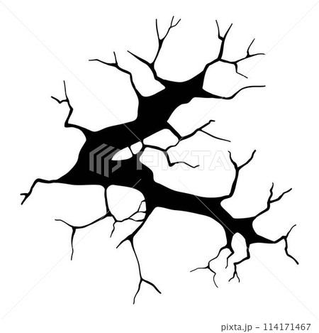 Dry crack. Ground hole crack, cracked craquelure and damaged wall texture. Geology damage earth surface, ground crack hole texture or earthquake wallpaper. Isolated vector sign 114171467