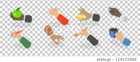 3D Isometric Flat  Set of Hand Gestures, Hands Holding Stuff 114172088