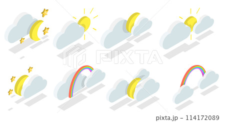 3D Isometric Flat Set of Weather Forecast...のイラスト素材 [114172089] - PIXTA