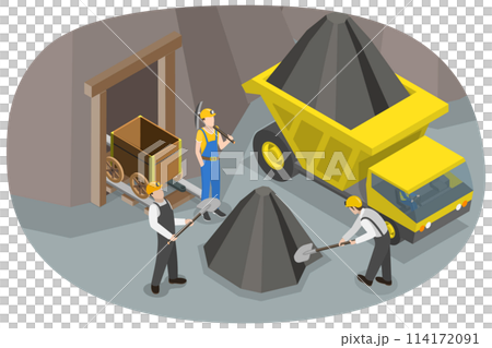 3D Isometric Flat  Conceptual Illustration of Coal Mining, Extraction Industry 114172091
