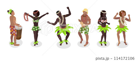 3D Isometric Flat Set of Hawaiian Dancers, Characters in Polynesian Costume 3D Isometric Flat Set of Hawaiian Dancers, Characters in Polynesian Costume 114172106