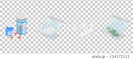 3D Isometric Flat  Set of Illegal Drugs, Cocaine, Marijuana, Painkillers and Heroin 114172111