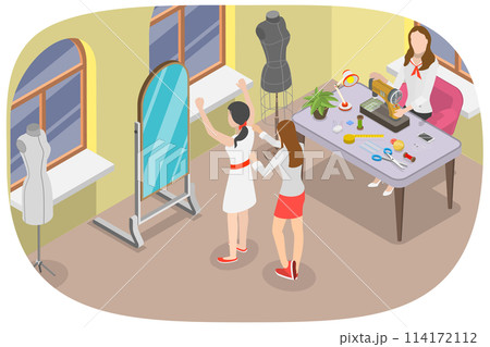 3D Isometric Flat Conceptual Illustration of Atelier, Fashion Designer 3D Isometric Flat Conceptual Illustration of Atelier, Fashion Designer 114172112