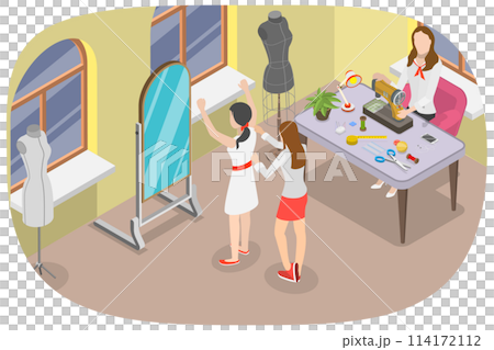 3D Isometric Flat Conceptual Illustration of Atelier, Fashion Designer 3D Isometric Flat Conceptual Illustration of Atelier, Fashion Designer 114172112