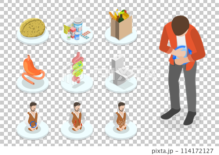 3D Isometric Flat  Conceptual Illustration of Irritable Bowel Syndrome, IBS Awareness 114172127