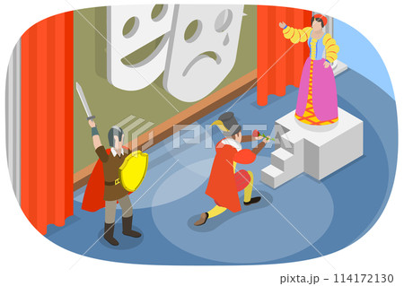 3D Isometric Flat  Conceptual Illustration of Drama Theatre, Dramatic and Cinematography Art 114172130