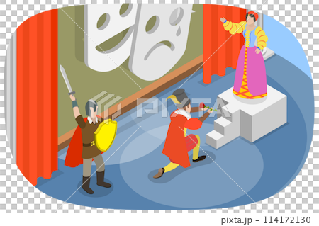 3D Isometric Flat  Conceptual Illustration of Drama Theatre, Dramatic and Cinematography Art 114172130