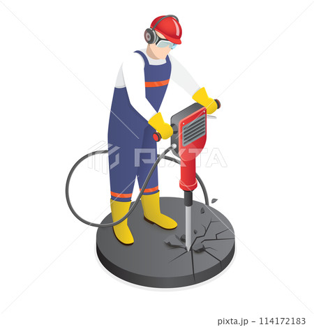 3D Isometric Flat Icon of Construction Worker , Drilling with Jackhammer 3D Isometric Flat Icon of Construction Worker , Drilling with Jackhammer 114172183